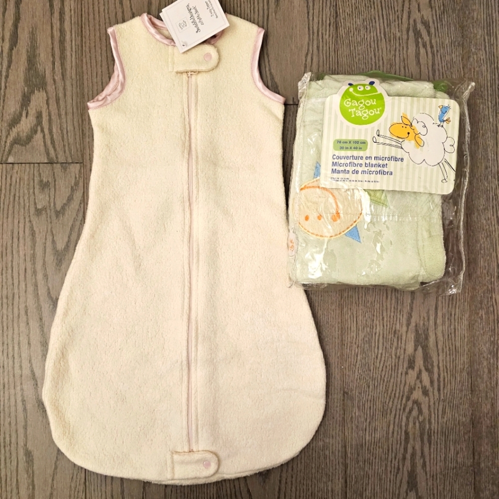 SwaddleDesigns zzZipMe Sack size 3-6 months, cream color, with free gift